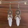 Pendientes Largos de Plumas Blancas Elegantes Retro Estilo Exótico para Mujer Estilo Étnico de Yunnan Pendientes para Fotos Gancho Blanco para la Oreja