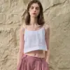Camisola de Lino Puro de Alta Gama para Mujer, Verano 26 Estilo Nuevo, Estilo Vacacional Casual, Top sin Espalda, Camiseta sin Mangas de Color Sólido Francés