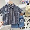 Camiseta de Manga Corta para Niños 2025 Verano Delgada Rayas Color Sólido Top para Niños y Bebés