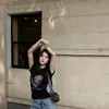 Xn Quiere Crear una Camiseta de Manga Corta de Color Puro con un Estampado de Retrato para Mujer, Verano Estilo Americano Chica Picante Ajustada Corta Top de Alta Elasticidad