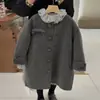 Estilo Coreano Meninas Inverno 2026 Novo Retrô Cinza Laço Acolchoado Lã Casaco Silhueta Meninas Lã Casaco