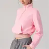 Sudadera Deportiva con Cuello Alto y Media Cremallera para Mujer, Corta, Holgada, Ropa de Fitness, Top con Hombros Caídos, Ropa para Correr, Entrenamiento, Yoga, Manga Larga