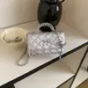 Bolso cuadrado pequeño con lazo de patrón de diamantes para mujer, nuevo bolso de mano con cadena de nicho 2026, bolso de hombro y bandolera dulce y femenino