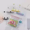 Estilo Ins Mini A8 Capa de Folhas Soltas com Botão Duplo Transparente Colorido em PVC Presilha de Encaixe Pequena Argola Metálica de 3 Furos Caderno de Folhas Soltas