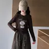 Conjunto de Camiseta de Manga Larga con Cuello Redondo para Niñas Primavera y Otoño, Conjunto de Dos Piezas para Niñas Mayores Otoño Holgado Casual Estampado de Leopardo Pantalones de Pierna Ancha