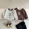 Camiseta informal de manga larga a rayas con estampado de dibujos animados estilo coreano y bloques de color, para niños y niñas, para primavera y otoño