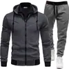 Conjunto deportivo casual de otoño e invierno con empalme para hombre, chaqueta con capucha de manga larga y pantalones largos
