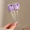 Nova Presilha de Cabelo Estilo Chinês Flor de Rosa Três Dentes Estilo Antigo Flor 2025 Novo Estilo Presilha de Cabelo Adorno de Cabelo para Mulheres na Parte de Trás da Cabeça