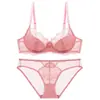 Conjunto de Lingerie Sexy de Renda Transfronteiriço para Mulheres, Sutiã Fino para Seios Grandes, Conjunto de Sutiã com Aro Respirável para Seios Pequenos, Conjunto de Sutiã Push-Up