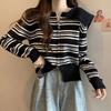 Suéter de Punto de Manga Larga a Rayas Retro con Cuello Marino para Mujer Primavera Nuevo Diseño de Doble Cremallera Abierta Estilo Occidental Top Combinable