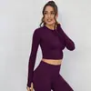 Tops de Yoga Transfronterizos Sin Costuras, Camisetas Deportivas de Manga Larga para Mujer, Primavera y Otoño, Secado Rápido, Cintura Alta, Ropa para Correr, Entrenamiento y Fitness