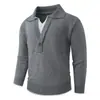 Suéter de malha falso de duas peças, suéter quente com gola virada para homens, camisa POLO de outono e inverno, suéter de lã com decote duplo em V, blusa casual para homens