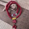 Pulsera de Doble Círculo con Cuentas de Cinabrio para Mujer, Atrae Riqueza y Buena Fortuna, Estilo Vintage Sencillo con Pequeño Colgante de Elefante, Pulsera de Cuentas de Arena Dorada Morada