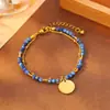 Pulsera de acero inoxidable con cuentas transfronteriza, joyería apilable impermeable de oro de 18k para mujer, piedra natural, accesorios de alta gama europeos y americanos
