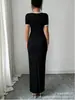 Comercio exterior transfronterizo vestido de punto ajustado dulce y femenino con cuello de diamante de color liso y lazo Amazon