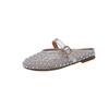 Mules de Punta Abierta para Mujer para Uso en Exteriores, Nuevos Versátiles de Alta Gama para Primavera 2025, Zapatos Mary Jane con Pedrería, Sandalias Estilo Chanel
