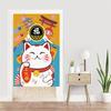 Cortina japonesa sin perforaciones para cocina, con diseño de gato de la suerte, para dormitorio, con velcro, para sombreado, media cortina divisoria