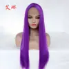 Peluca de encaje frontal de moda morada con división libre, cabello largo y liso, peluca para mujer europea y americana, cubierta para la cabeza de fibra química, cubierta para la cabeza de medio tejido a mano
