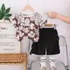Traje de pantalón de grúa de manga corta para niño, estilo occidental, ropa de verano para bebé, dos piezas