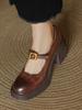 Zapatos Mary Jane de una sola capa con plataforma gruesa y tacón grueso, estilo británico retro, para mujer, primavera y otoño, color antiguo pulido, puntera redonda, versátiles, de boca poco profunda, tacón alto