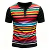 Camisa Henley de Rayas para Hombre Verano Casual Camiseta con Botones Moda Holgada Manga Corta Ropa de Hombre