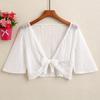 Nova Camisa Curta de Renda de Verão Pequeno Xale Saia Externa da Moda Camisa de Chiffon Curta Versátil Estilo Ocidental Camisa Fina
