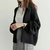 Nova roupa de outono, estilo chique coreano, jaqueta cardigã curta de tricô casual folgada para estudantes, preta, tamanho único