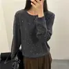 Diseño de Lentejuelas Moda Pesada Color Sólido Cuello Redondo Suéter de Punto Manga Larga Top Estilo Europeo Otoño Invierno Nuevo