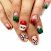 Coleção de nail art de Natal transfronteiriça: Pontas de unha pré-desenhadas, prontas para usar e adesivos para unhas postiças, 24 peças, designs de nail art de Natal removíveis
