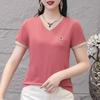 Una generación de camiseta de manga corta de verano 2025 para mujer con cuello en V estilo extranjero Joker top moda camisa básica para madre