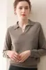 Novo Estilo de Outono Suéter de Caxemira com Gola Polo Feminino Caxemira de Cabra Amiga da Pele Gola Lapela Solto Casual Malha Camada Base Suéter