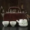 Juego de Té de Viaje Color Jade con Temática de "Mil Millas de Montañas y Ríos," Tazas de Té Kung Fu para Exteriores, Tetera con Asa, Regalo de Negocio de Cerámica