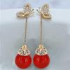 Pendientes Largos de Mariposa Elegantes Coreanos 925 Celebridad de Internet Sentido de Alta Gama Cara Delgada Mariposa Perla Pin de Plata Pendientes Moda para Mujer