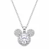 Colar Mickey Mouse banhado a platina com moissanita de 1 quilate, pingente redondo de luxo para moda feminina, atacado