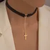 Joia Internacional da Amazon Colar Gargantilha Veludo Elegante Retrô Francês Estilo Cool Colar Geométrico de Metal para Mulheres
