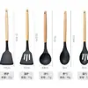 Juego de Utensilios de Cocina de Silicona 12 Piezas Juego de Utensilios de Cocina con Mango de Madera Antiadherente Cocina Utensilios de Cocina de Silicona Juego de Doce Piezas