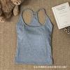 Top Regata Longo Cavado de Cor Sólida Spicy Girl com Decote Halter para Mulheres, Ajuste Slim, Costas Lindas, Camisola com Bojo, Camiseta Exterior Camada Base