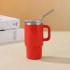 Taza de coche mini de 4 oz para viajes transfronterizos con asa, taza de hielo de acero inoxidable al vacío, taza de café portátil para exteriores con pajita