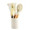 Em estoque utensílios de cozinha de silicone com cabo de madeira conjunto de 12 peças com barril de armazenamento panelas antiaderentes utensílios de cozinha conjunto de 11 peças