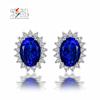 Conjunto Estilo Princesa Banhado a Prata 925: Anel, Brincos, Pingente, Azul Royal, Coríndon Vermelho, Pedras Preciosas de Zircônia, Design Simples