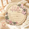 Letrero de madera transfronterizo con información de nacimiento de bebé, con diseño de lazo y flor, decoración conmemorativa de bebé "Hola Mundo"