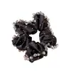 Elástico de Cabelo de Renda com Contas Exquisite Estilo Francês, Versátil e Elegante, Prendedor de Rabo de Cavalo Cravejado com Diamantes, Acessório de Cabelo de Luxo