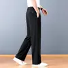 Pantalones casuales de seda helada de alta gama italianos para hombre, pantalones rectos delgados y holgados de verano, pantalones de pierna ancha de negocios para padres de mediana edad
