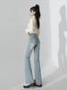 Jeans Acampanados Azul Claro para Mujer, Nuevo Estilo Otoño 2025, Tiro Alto, Diseño Elegante, Elásticos, Pantalones Acampanados para Persona Petita
