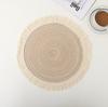 Individual de Mesa Escandinavo Transfronterizo de Ramio Manteles Individuales para Comida Occidental Tapete para Tazón Tapete para Té Borde de Borlas Barba Gasa de Algodón Aislante Tapete para Plato Tapete para Plato de Cena Individual Redondo