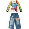 Roupas de Performance Hip-Hop para Crianças, Conjuntos de Manga Longa Hiphop para Meninos, Roupas de Performance Descoladas para Meninas, Roupas da Moda Hip-Hop para Crianças, Outono