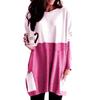 Camiseta Popular de Bloques de Color de Amazon en Stock, Camiseta Básica para Mujer, Estilo Europeo y Americano, Top de Manga Larga con Bolsillo Parcheado y Cuello Redondo de Primavera