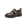 Zapatos casuales de cuero con suela gruesa, nuevo estilo otoño e invierno, punta redonda, tacón grueso de 3.5 cm, mocasines versátiles de estilo británico para mujer