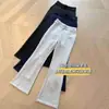 Costura Tridimensional, Diseño Patchwork de Fibra de Acetato Tencel y Lana Merino, Pantalones Casuales de Punto Patchwork de Cintura Alta Acampanados H030818