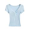 Camiseta de Manga Curta Kink Estilo Coreano para Garota Quente Design de Verão Feminino Decote V Ajuste Justo Ajuste Justo Chic Top Curto Tricotado